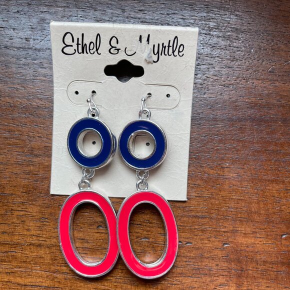 Bundle 3 pairs for $12. Ethel & Myrtle Red and Blue Dangle Earrings - Picture 1 of 3